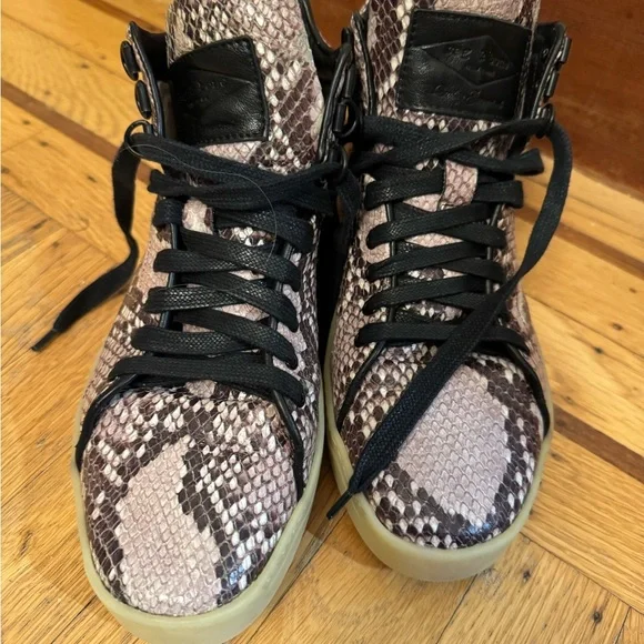 Rag & Bone Snakeskin Pattern High Top Leather Sneakers in Black and Brown - Picture 7 of 7